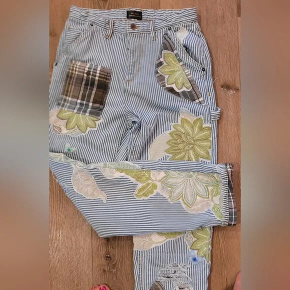 Custom Patchwork Striped Stage Coach Jean By ThreadsReclaimed SZ:30 Women SZ:8/9